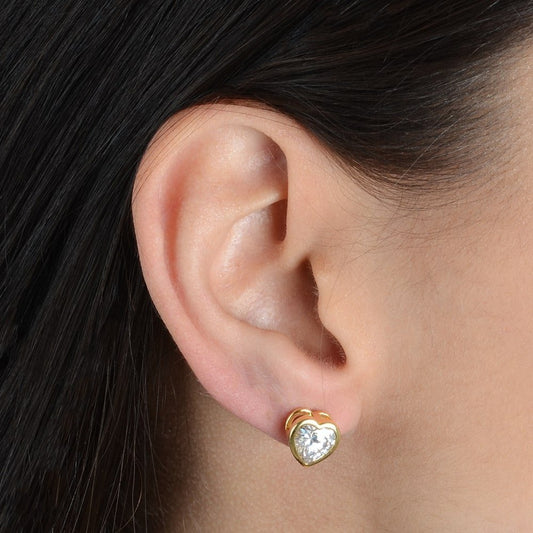 Brinco Dourado de Zircônia em formato de Coração