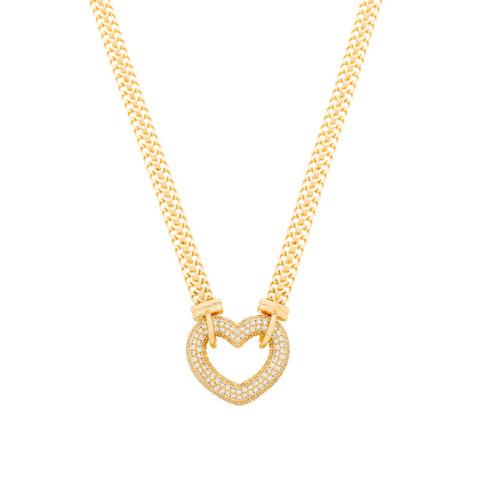 Chocker Dourada de Coração Vazado Crevejado com Zircônia