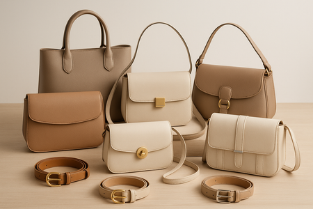 imagem de bolsas e cintos femininos tons neutros